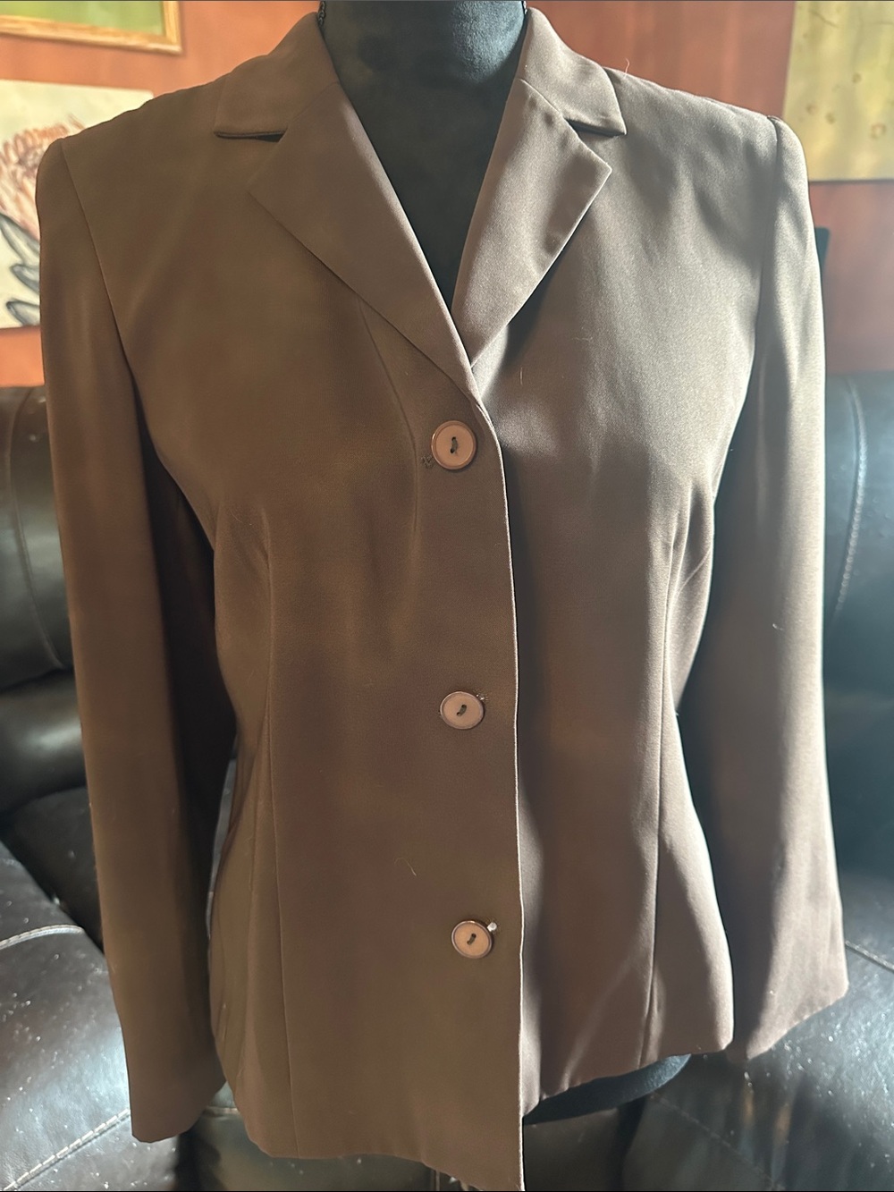 Women's Tailored Brown Button-Front Blazer Jacket